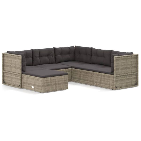 vidaXL Salon de jardin 6 pcs avec coussins Gris Résine tressée