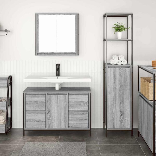 vidaXL Ensemble de mobilier de salle de bain 2 pcs Gris sonoma et Noir
