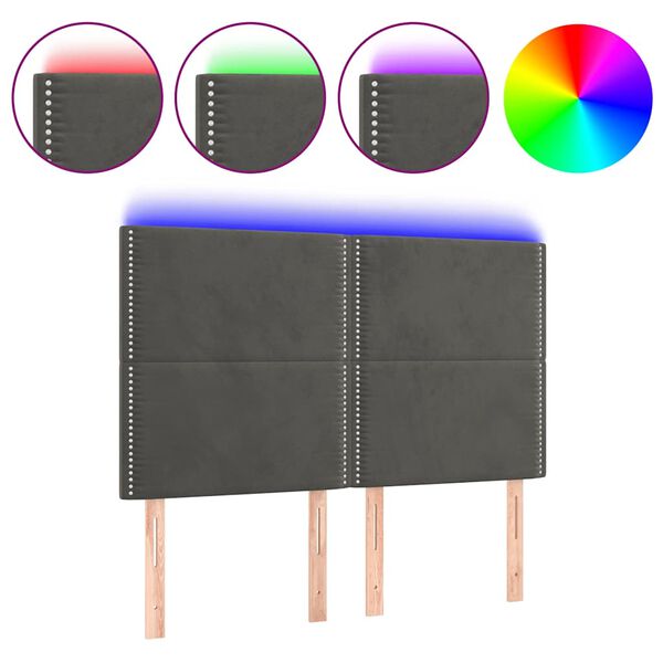 vidaXL T&ecirc;te de lit &agrave; LED Gris fonc&eacute; 144x5x118/128 cm Velours