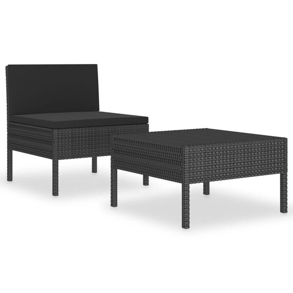 vidaXL Salon de jardin 2 pcs avec coussins R&eacute;sine tress&eacute;e Noir