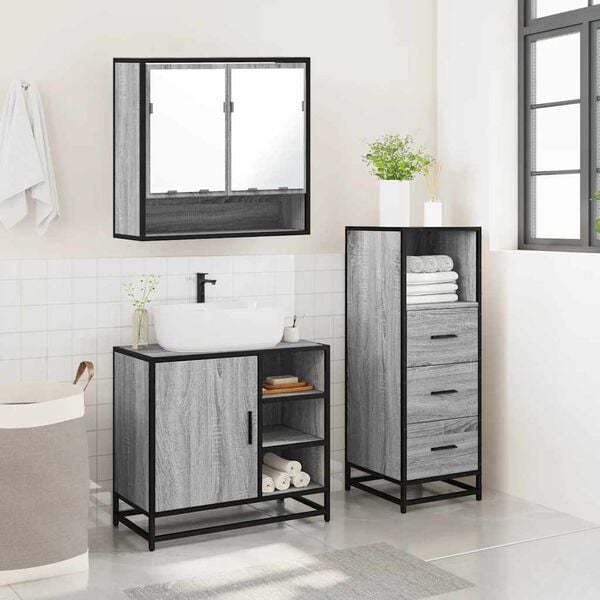 vidaXL Ensemble de meubles de salle de bain 3 pcs Sonoma gris