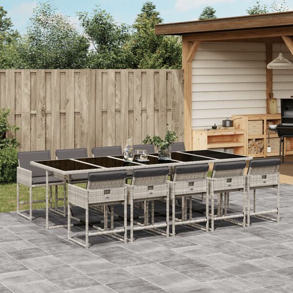 vidaXL Ensemble &agrave; manger de jardin 11pcs avec coussins gris poly rotin