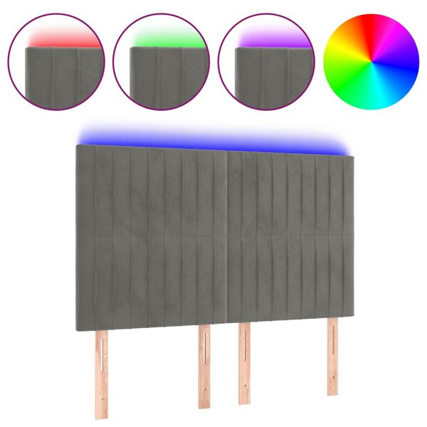 vidaXL T&ecirc;te de lit &agrave; LED Gris clair 144x5x118/128 cm Velours