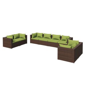 vidaXL Salon de jardin 8 pcs avec coussins R&eacute;sine tress&eacute;e Marron