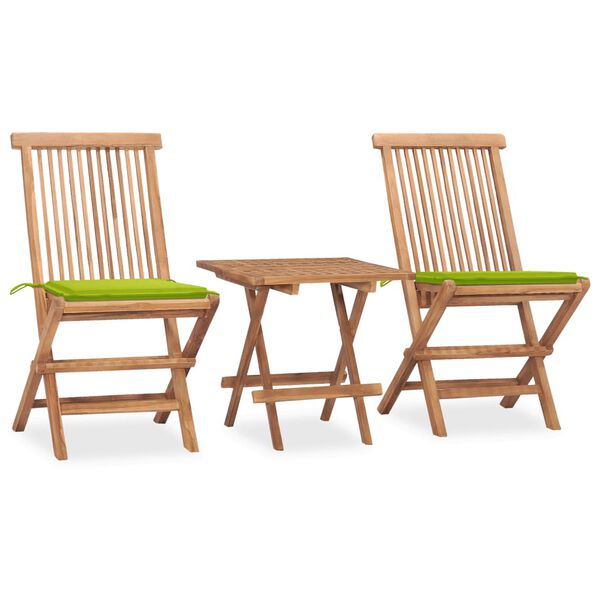vidaXL Ensemble &agrave; manger d'ext&eacute;rieur pliable avec coussin 3 pcs Teck