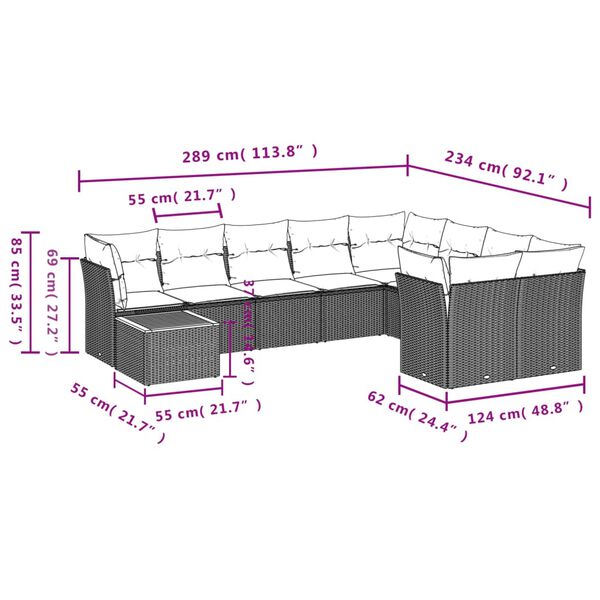 vidaXL Salon de jardin avec coussins 10 pcs beige r&eacute;sine tress&eacute;e