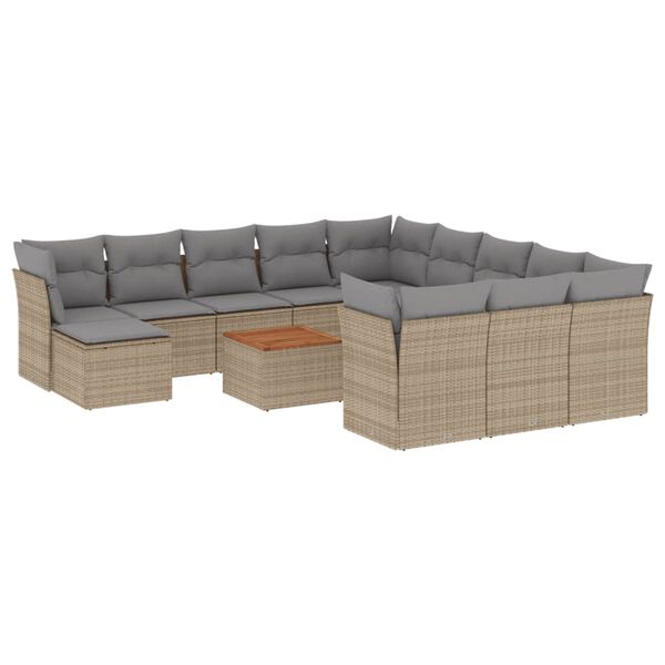 vidaXL Salon de jardin et coussins 13 pcs m&eacute;lange beige r&eacute;sine tress&eacute;e