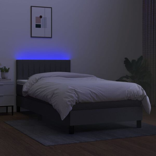 vidaXL Sommier &agrave; lattes de lit avec matelas et LED Gris fonc&eacute; 80x200cm