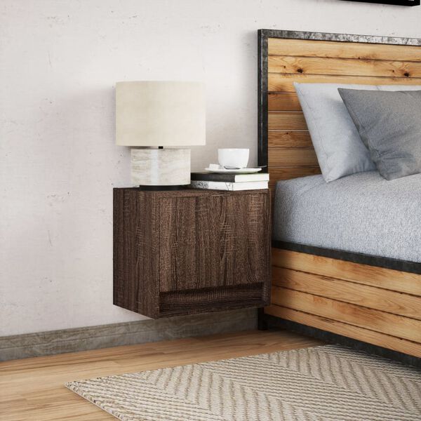 vidaXL Table de chevet murale avec lumi&egrave;res LED ch&ecirc;ne marron