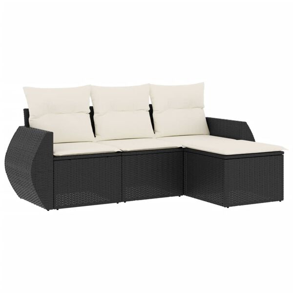 vidaXL Salon de jardin 4 pcs avec coussins noir r&eacute;sine tress&eacute;e