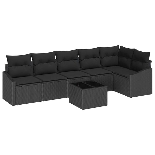 vidaXL Ensemble de canap&eacute; de jardin avec coussin 7 pcs Noir polyrotin