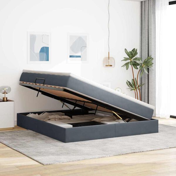 vidaXL Lit avec rangement et matelas Gris fonc&eacute; 160 x 200 cm Velours