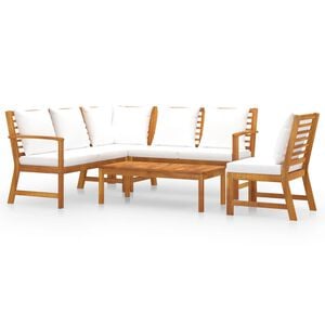 vidaXL Salon de jardin 5 pcs avec coussin Cr&egrave;me Bois d'acacia solide