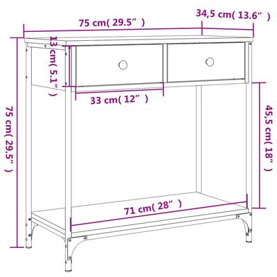 vidaXL Table console chêne sonoma 75x34,5x75 cm bois d'ingénierie