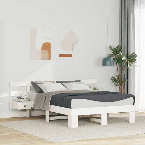 vidaXL Cadre de lit avec t&ecirc;te de lit Blanc 120 x 200 cm Pin massif