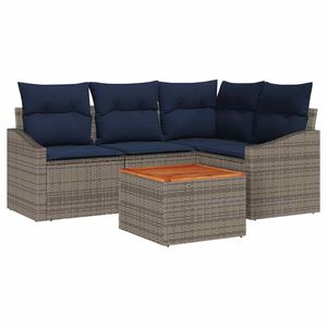 vidaXL Ensemble de canap&eacute; de jardin 5 pcs Gris et bleu marine