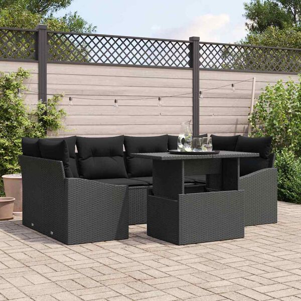 vidaXL Ensemble de canap&eacute; de jardin avec coussin 7 pcs Noir polyrotin
