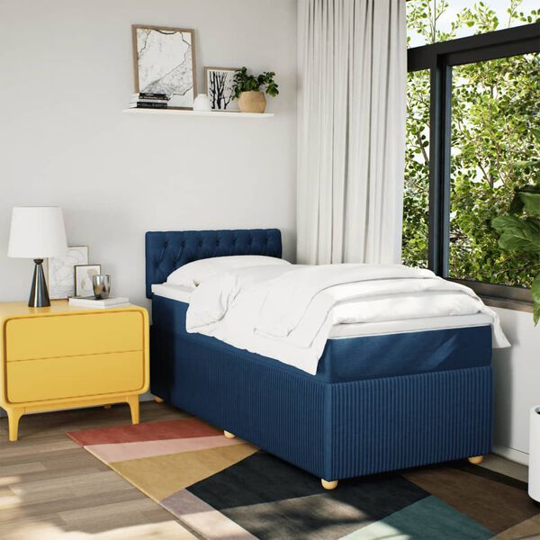 vidaXL Sommier &agrave; lattes de lit avec matelas Bleu 100x200 cm Tissu
