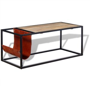 vidaXL Table basse avec porte-revues Cuir v&eacute;ritable 110x50x45 cm