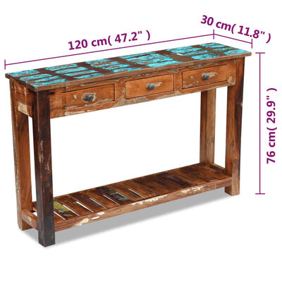 vidaXL Table console Bois de récupération massif 120x30x76 cm