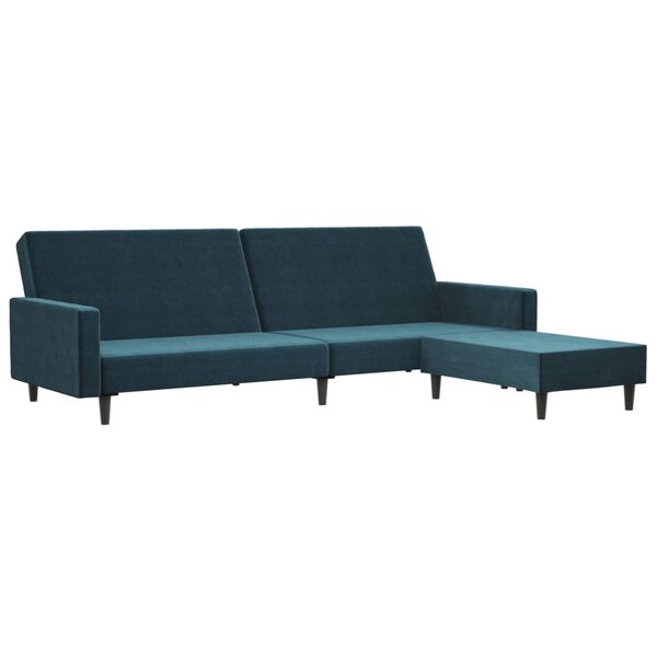 vidaXL Canap&eacute;-lit &agrave; 2 places avec repose-pied Bleu Velours