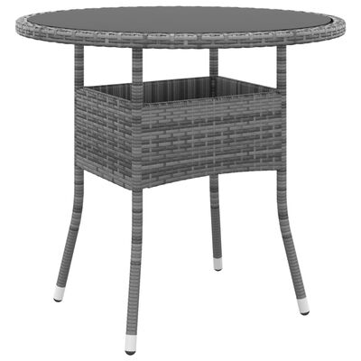 vidaXL Table de jardin Ø80x75 cm Verre trempé/résine tressée Gris
