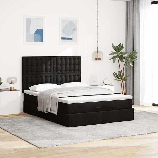 VidaXL Cadre de lit ottoman avec matelas noir 140x190 cm tissu