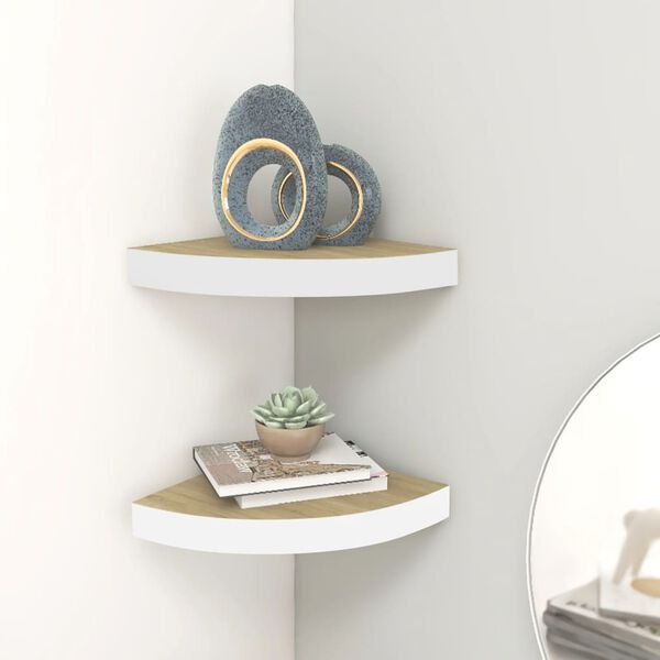 vidaXL &Eacute;tag&egrave;res d'angle murales 2 pcs Ch&ecirc;ne et blanc 35x35x3,8 cm MDF
