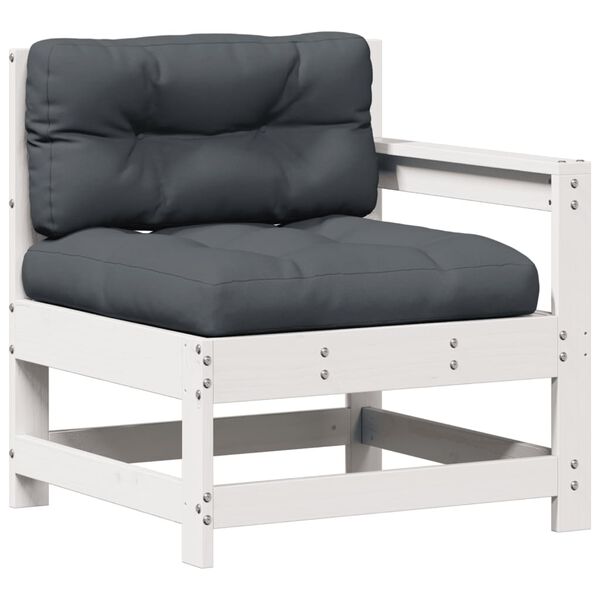 vidaXL Salon de jardin 3 pcs avec coussins blanc bois de pin massif
