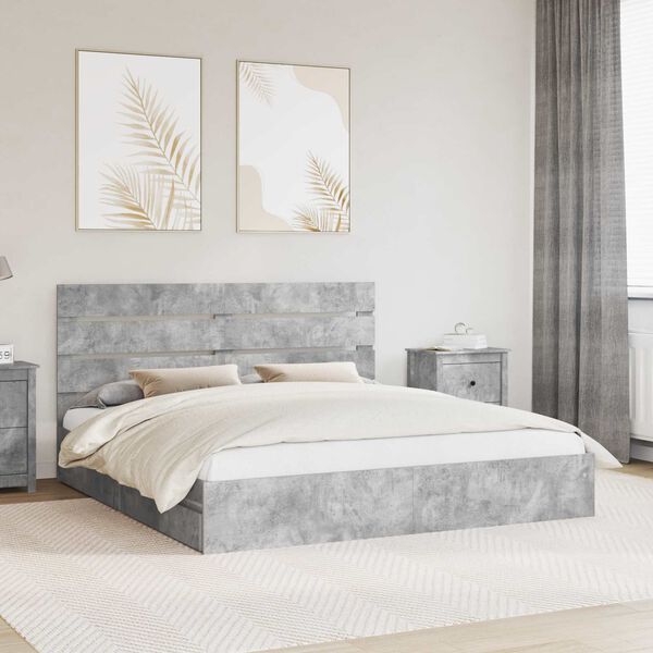 vidaXL Lit de Rangement Gris b&eacute;ton 200 x 200 cm Bois d'ing&eacute;nierie