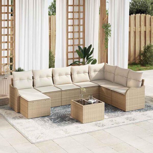 vidaXL Ensemble de canap&eacute; de jardin 9 pcs Beige et blanc Poly rotin