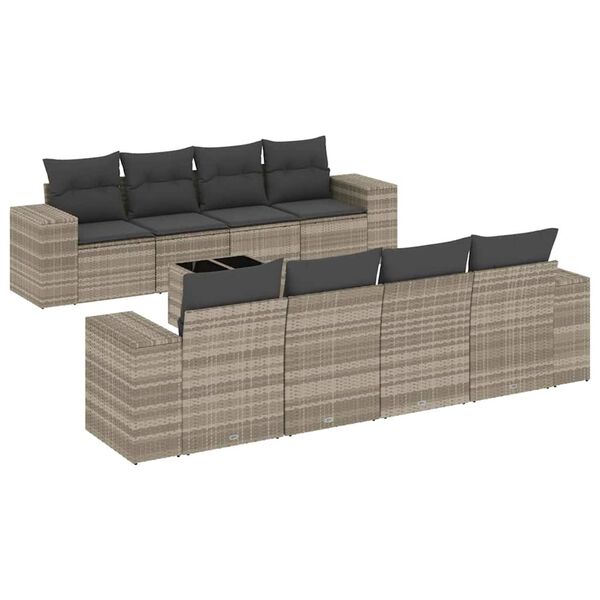 vidaXL Salon de jardin 9 pcs avec coussins gris clair r&eacute;sine tress&eacute;e