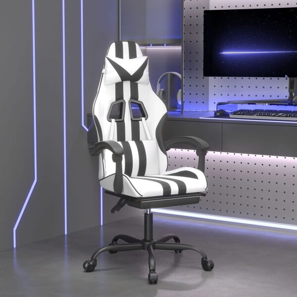 vidaXL Chaise de jeu avec repose-pied Blanc et noir Similicuir