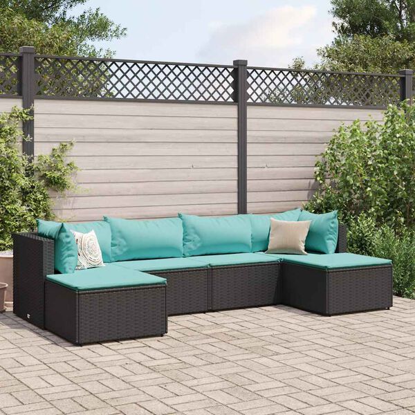 vidaXL Salon de jardin 6 pcs avec coussins Noir R&eacute;sine tress&eacute;e