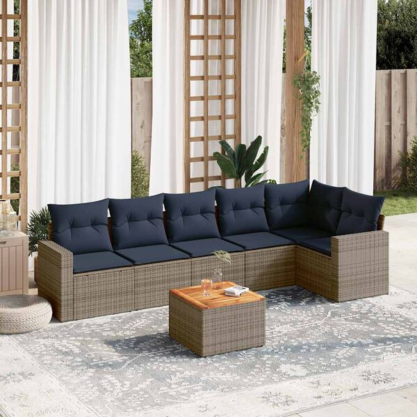 vidaXL Salon de jardin 7 pcs avec coussins gris r&eacute;sine tress&eacute;e