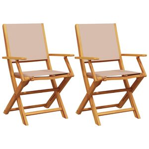 vidaXL Chaises pliantes 2 pi&egrave;ces en bois d'acacia massif taupe et tissu