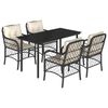 vidaXL Ensemble &agrave; manger de jardin coussins 5pcs Noir R&eacute;sine tress&eacute;e