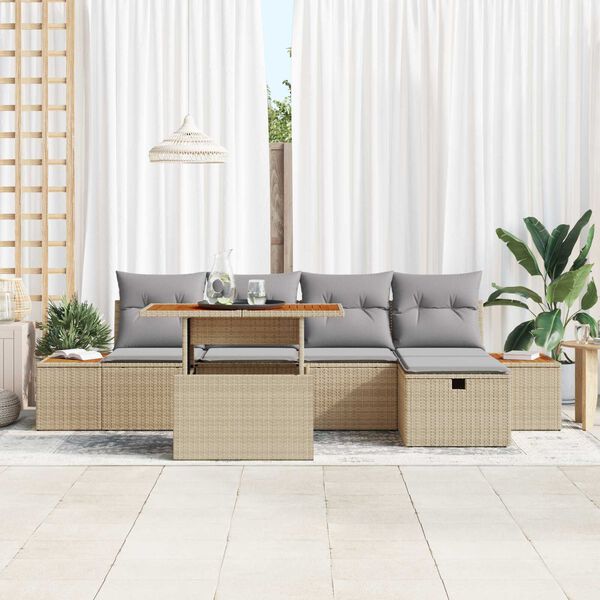 vidaXL Ensemble de canap&eacute; de jardin avec coussin 6 pcs Beige polyrotin