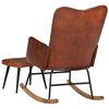 vidaXL Chaise &agrave; bascule avec repose-pied Marron Cuir v&eacute;ritable