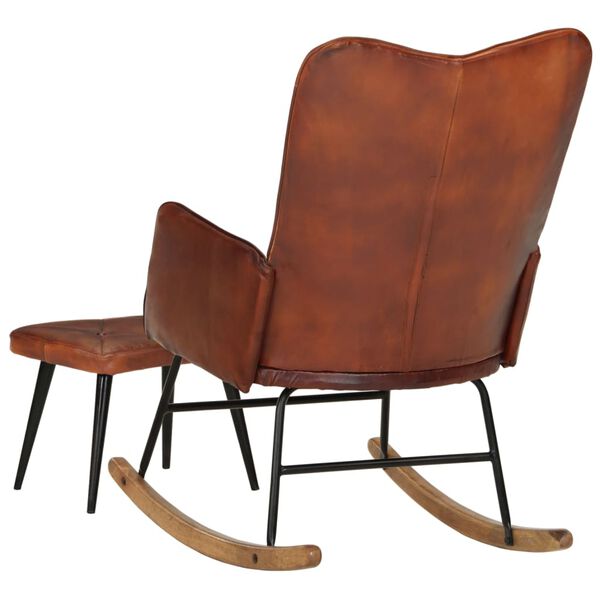 vidaXL Chaise &agrave; bascule avec repose-pied Marron Cuir v&eacute;ritable