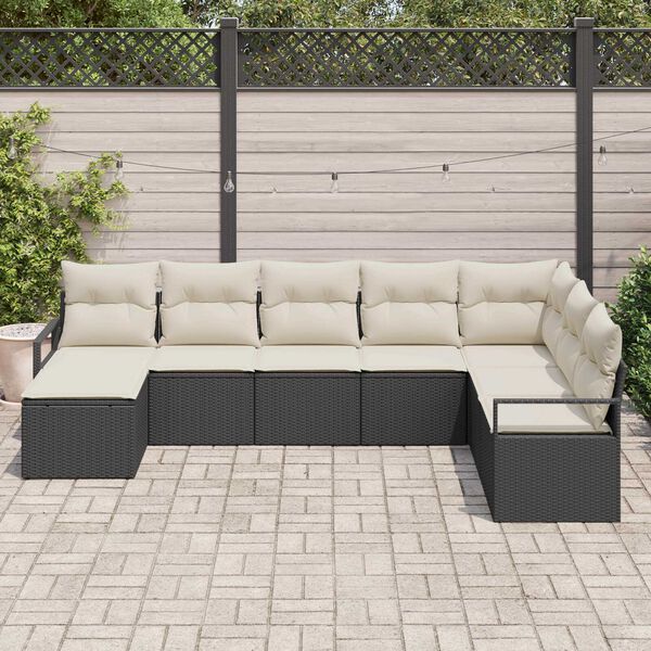 vidaXL Ensemble de Canap&eacute;s avec coussin 8 pcs Noir et Cr&egrave;me polyrotin