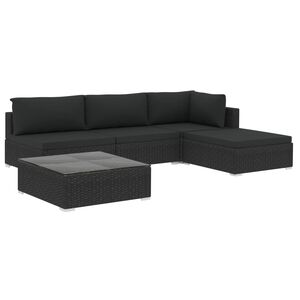 vidaXL Salon de jardin 5 pcs avec coussins r&eacute;sine tress&eacute;e noir