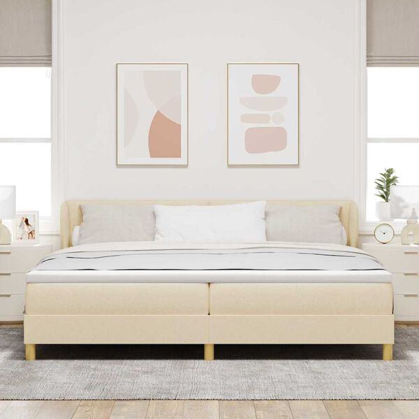 vidaXL Lit &agrave; ressorts avec matelas Cr&egrave;me 200 x 200 cm tissu