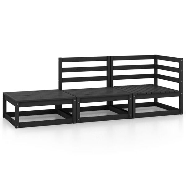 vidaXL Salon de jardin 3 pcs noir bois de pin massif