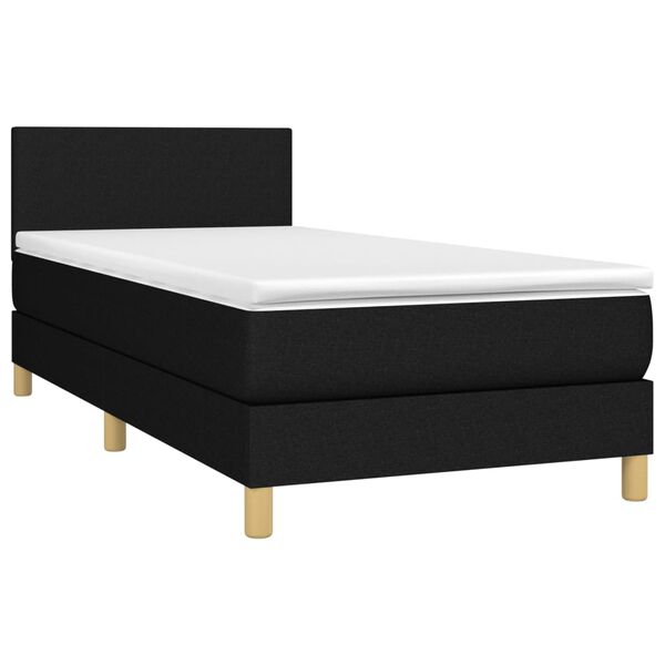 vidaXL Sommier &agrave; lattes de lit avec matelas et LED Noir 90x200cm Tissu