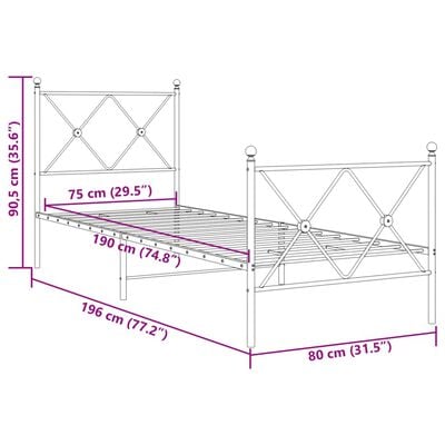 vidaXL Cadre de lit métal sans matelas avec pied de lit blanc 75x190cm