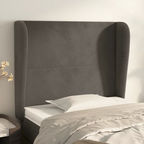 vidaXL T&ecirc;te de lit avec oreilles Gris fonc&eacute; 83x23x118/128 cm Velours