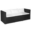 vidaXL Sofa de jardin 3 places Noir R&eacute;sine tress&eacute;e et coussins blancs