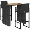 vidaXL Ensemble de bar de jardin 3 pcs sans coussins noir poly rotin