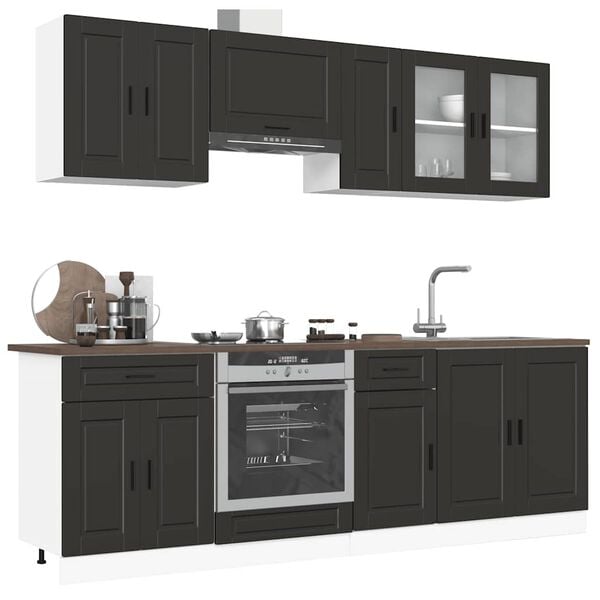 vidaXL Ensemble de 8 meubles de cuisine "Porto" en bois d'ing&eacute;nierie noir